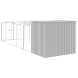 Dog House with Run Light Grey 214x661x181 cm Galvanised Steel - 45-Degree Angle