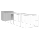Dog House with Run Light Grey 214x865x181 cm Galvanised Steel - Front View