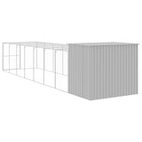 Dog House with Run Light Grey 214x865x181 cm Galvanised Steel - 45-Degree Angle