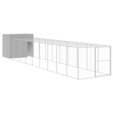 Dog House with Run Light Grey 214x1069x181 cm Galvanised Steel - Front View