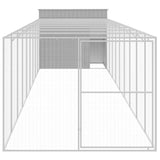 Dog House with Run Light Grey 214x1069x181 cm Galvanised Steel - Side View