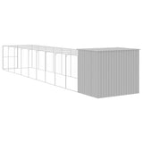 Dog House with Run Light Grey 214x1069x181 cm Galvanised Steel - 45-Degree Angle