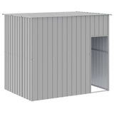 Dog House with Run Light Grey 214x1069x181 cm Galvanised Steel - Rear View