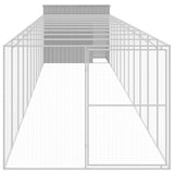Dog House with Run Light Grey 214x1273x181 cm Galvanised Steel - Side View