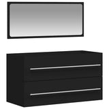 Bathroom Cabinet with Mirror Black Engineered Wood - Front View