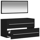 Bathroom Cabinet with Mirror Black Engineered Wood - Side View