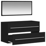 Bathroom Cabinet with Mirror Black Engineered Wood - Top-Down View