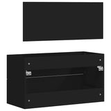 Bathroom Cabinet with Mirror Black Engineered Wood - Close-Up Angle