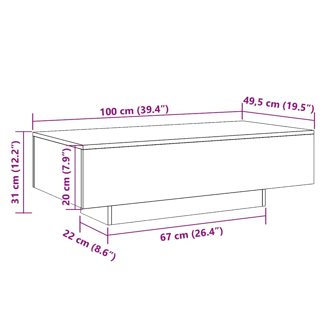 Coffee Table Black 100x49.5x31 cm Engineered Wood