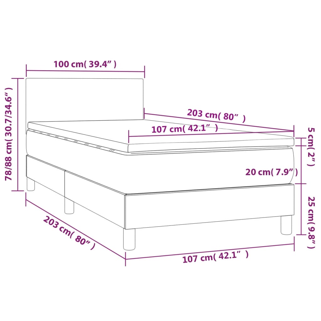 Box Spring Bed with Mattress Dark Grey 100x200 cm Fabric