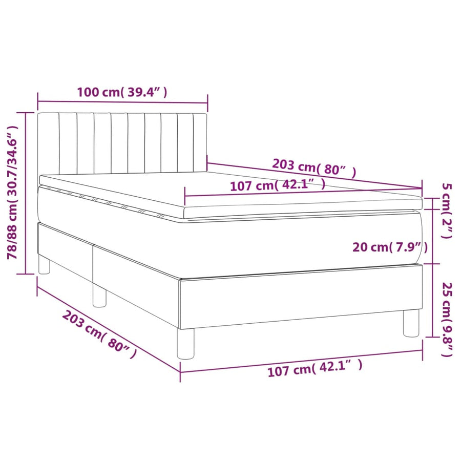 Box Spring Bed with Mattress Dark Grey King Single Size Fabric