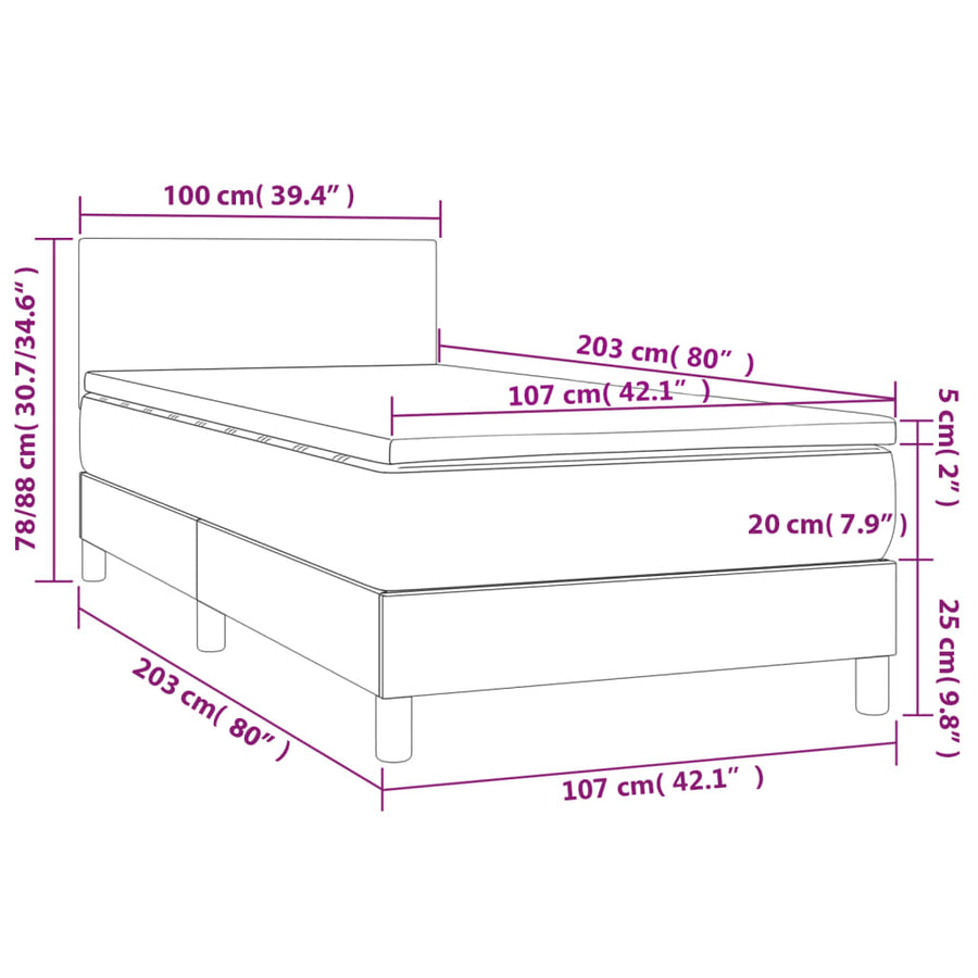 Box Spring Bed with Mattress Black King Single Size