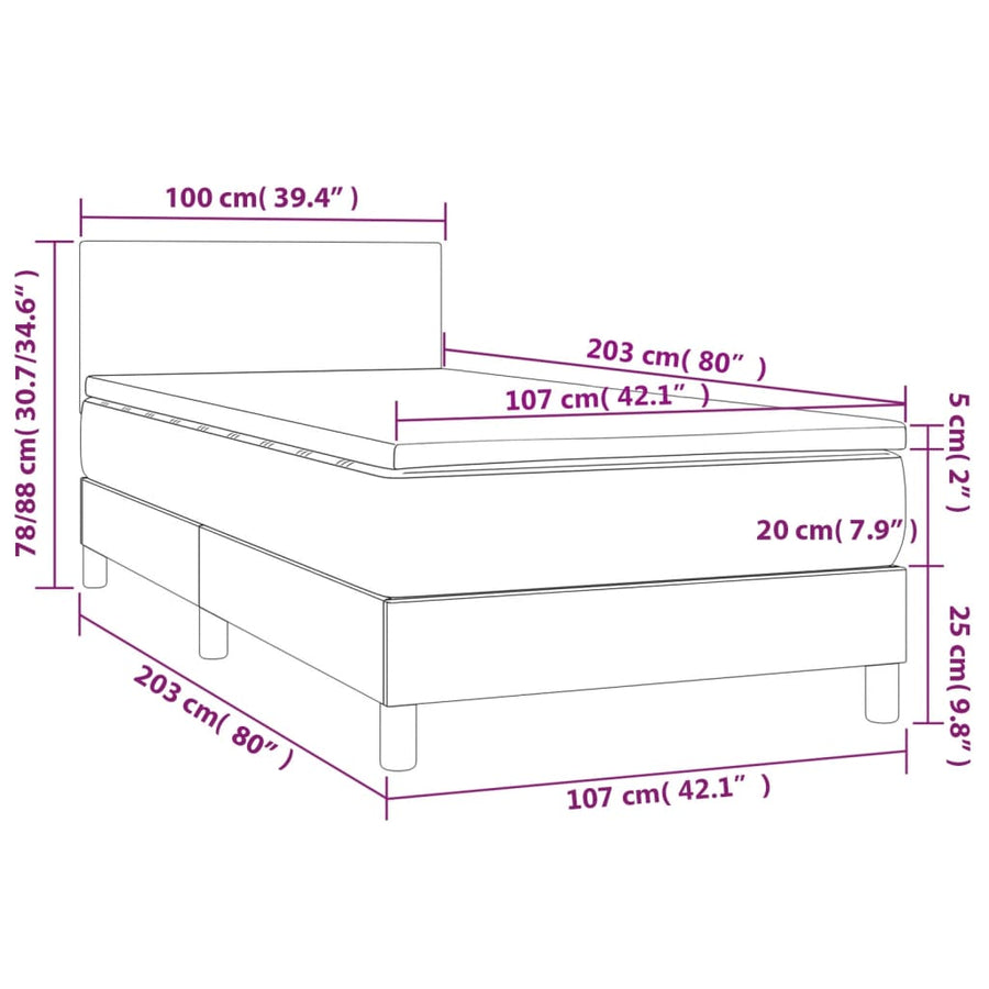 Box Spring Bed with Mattress&LED Dark Grey King Single Size
