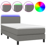 Box Spring Bed with Mattress&LED Dark Grey King Single Size