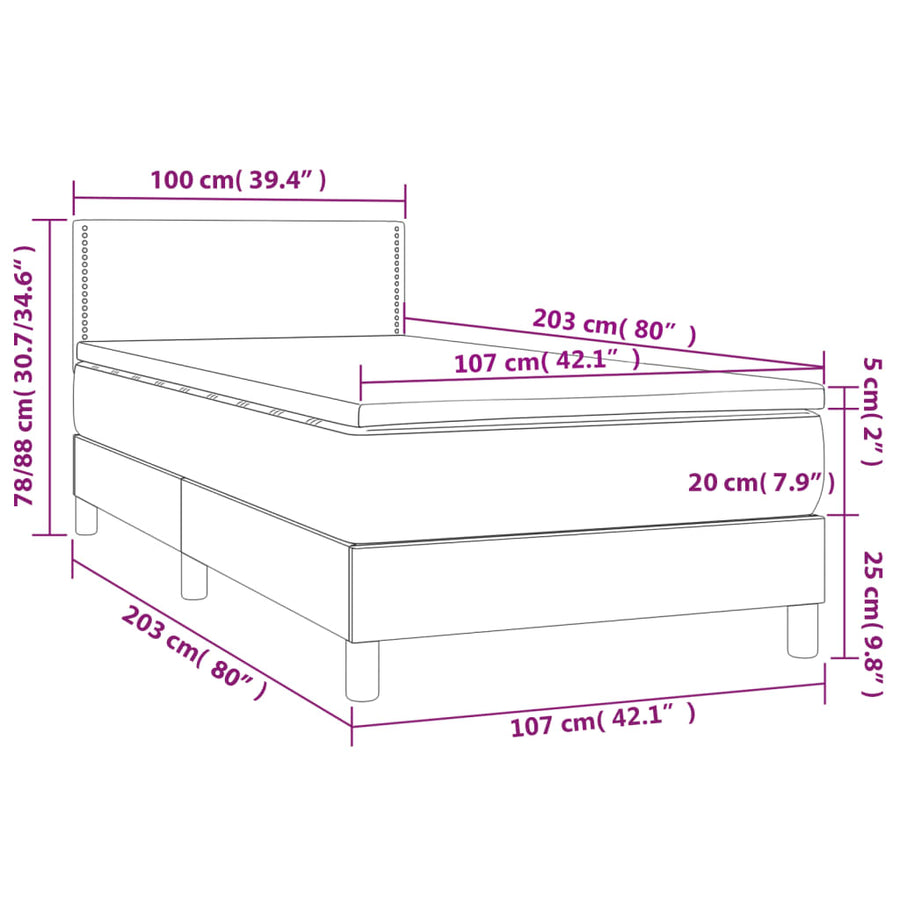 Box Spring Bed with Mattress&LED Dark Grey King Single Size