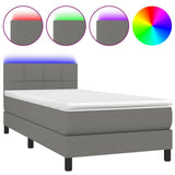 Box Spring Bed with Mattress&LED Dark Grey 100x200cm Fabric - Front View