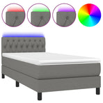 Box Spring Bed with Mattress&LED Dark Grey King Single Size