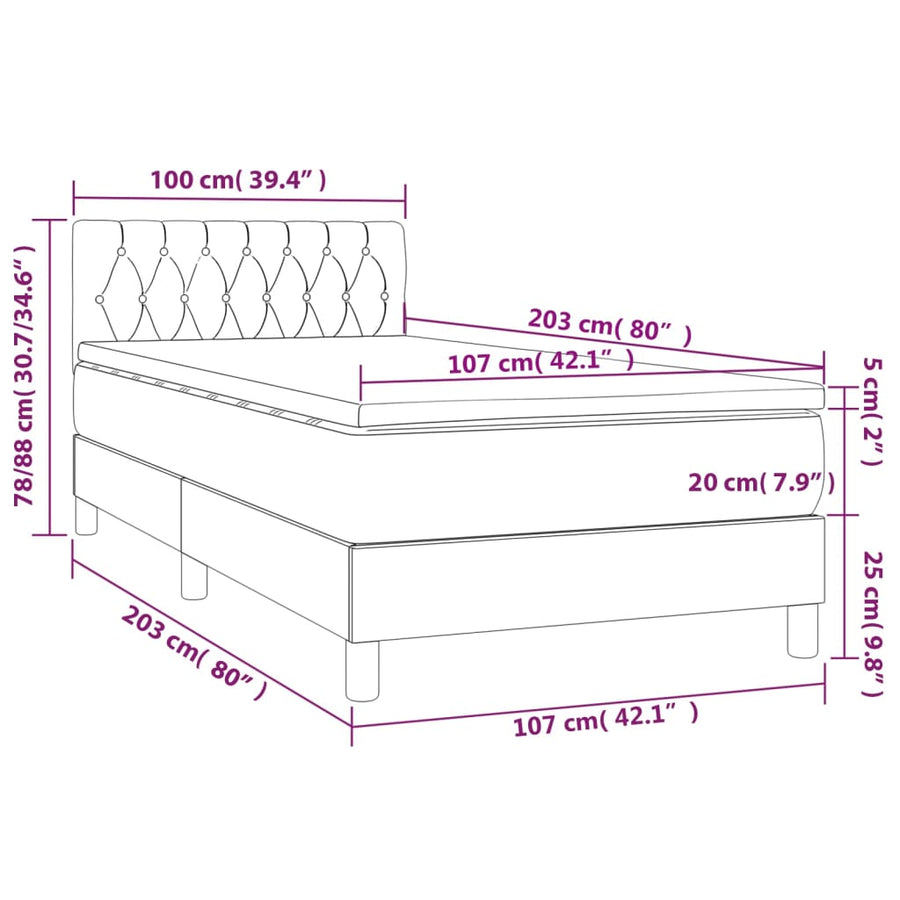 Box Spring Bed with Mattress&LED Dark Grey King Single Size