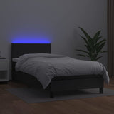 Box Spring Bed with Mattress&LED Black 100x200cm Faux Leather - Side View