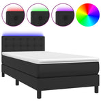 Box Spring Bed with Mattress&LED Black King Single Size