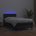 Box Spring Bed with Mattress&LED Black King Single Size