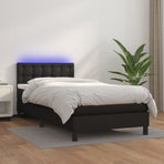 Box Spring Bed with Mattress&LED Black King Single Size