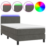 Box Spring Bed with Mattress&LED Dark Grey 100x200cm Velvet - Front View