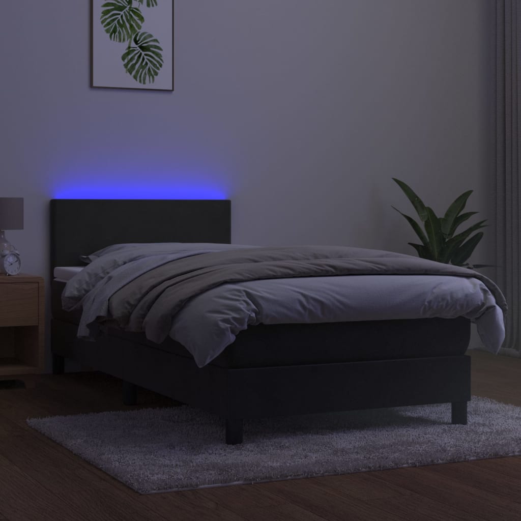 Box Spring Bed with Mattress&LED Dark Grey 100x200cm Velvet