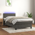 Box Spring Bed with Mattress&LED Dark Grey King Single Size