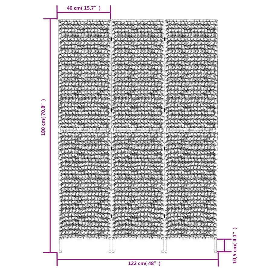 Room Divider 3-Panel Brown 122x180 cm Water Hyacinth