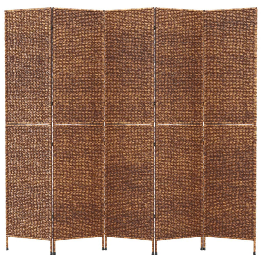 Room Divider 5-Panel Brown 205x180 cm Water Hyacinth