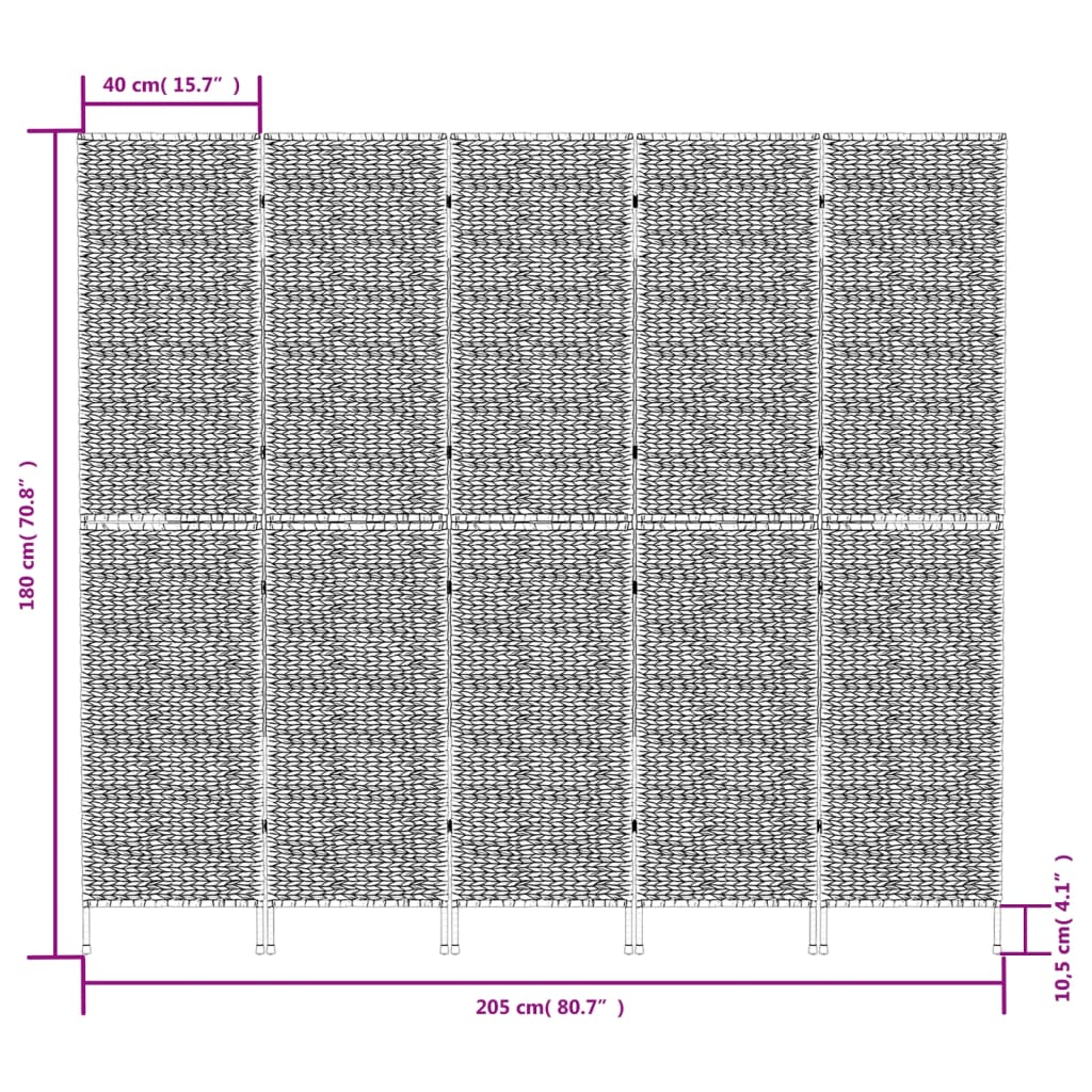 Room Divider 5-Panel Brown 205x180 cm Water Hyacinth