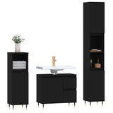 3 Piece Bathroom Furniture Set Black Engineered Wood