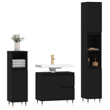 3 Piece Bathroom Furniture Set Black Engineered Wood - Side View