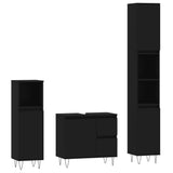 3 Piece Bathroom Furniture Set Black Engineered Wood - Front View