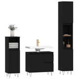 3 Piece Bathroom Furniture Set Black Engineered Wood - Side View