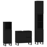 3 Piece Bathroom Furniture Set Black Engineered Wood - Front View