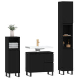 3 Piece Bathroom Furniture Set Black Engineered Wood - Side View