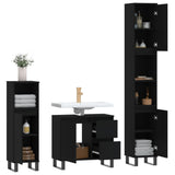 3 Piece Bathroom Furniture Set Black Engineered Wood