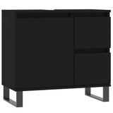 3 Piece Bathroom Furniture Set Black Engineered Wood