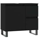 3 Piece Bathroom Furniture Set Black Engineered Wood - Extra Image