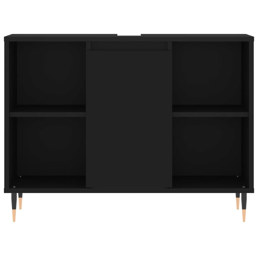 3 Piece Bathroom Furniture Set Black Engineered Wood