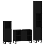 3 Piece Bathroom Furniture Set Black Engineered Wood, image 2