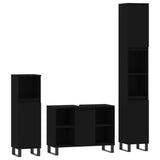 3 Piece Bathroom Furniture Set Black Engineered Wood - Front View