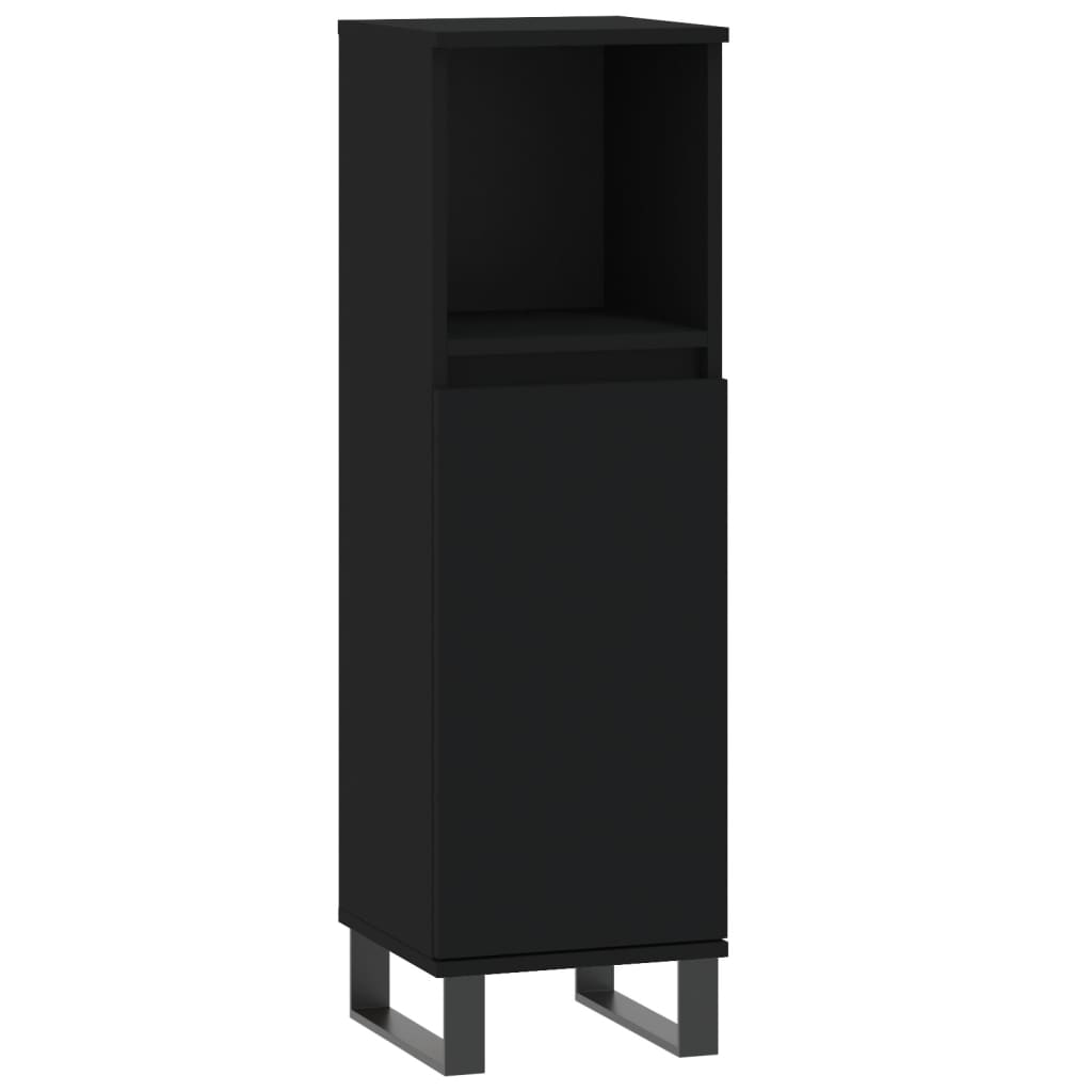 3 Piece Bathroom Furniture Set Black Engineered Wood
