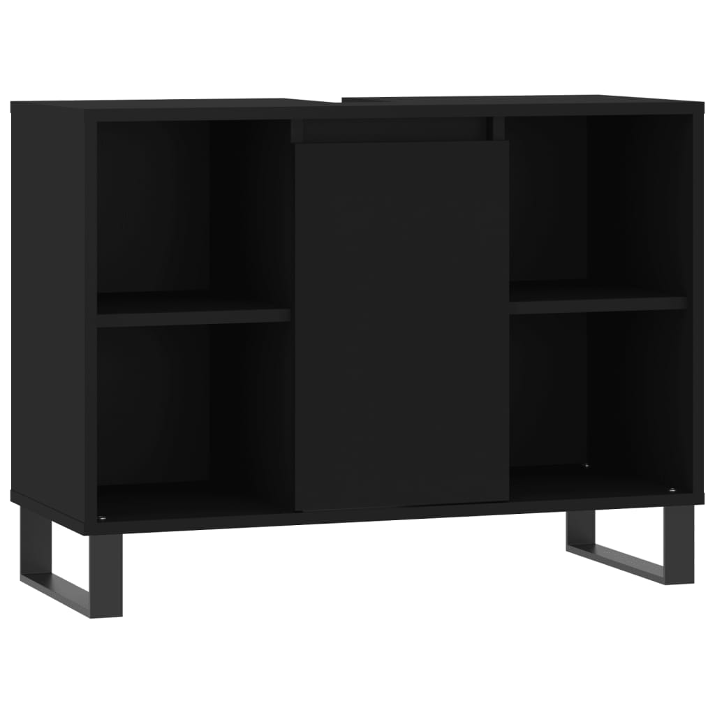 3 Piece Bathroom Furniture Set Black Engineered Wood