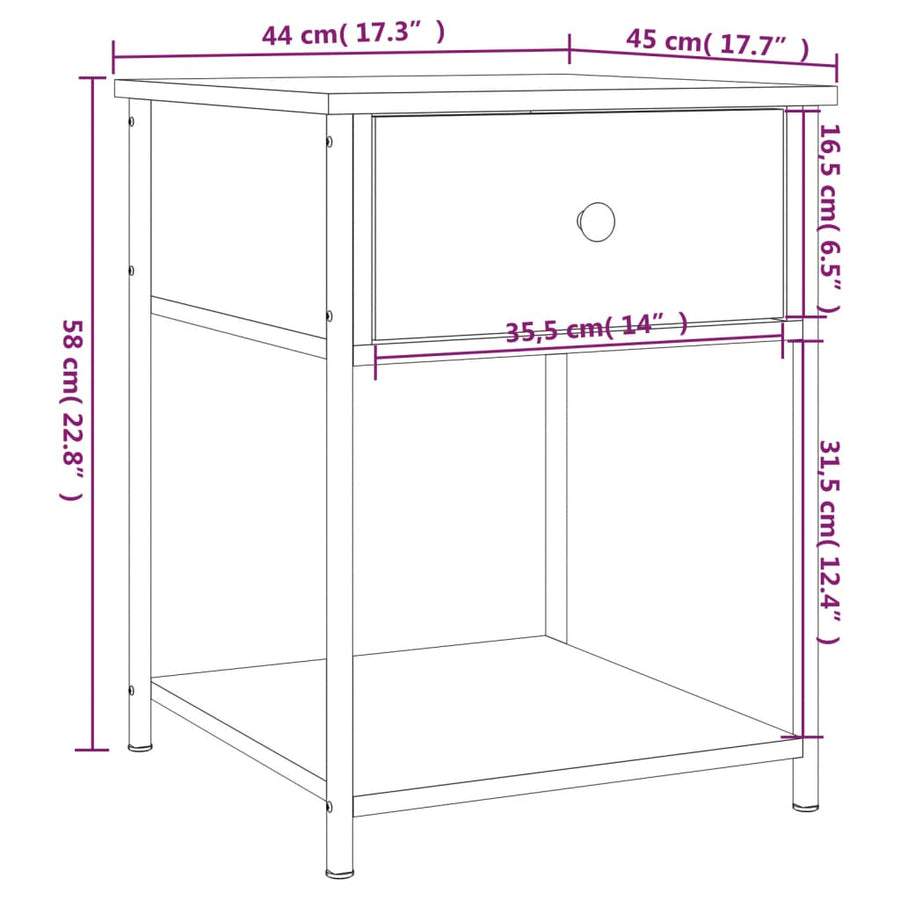 Bedside Table Brown Oak 44x45x58 cm Engineered Wood
