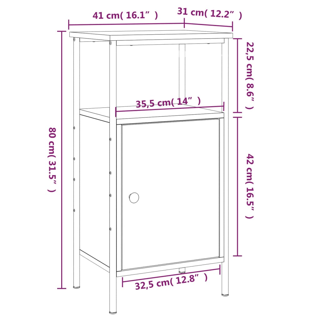 Bedside Cabinet Grey Sonoma 41x31x80 cm Engineered Wood