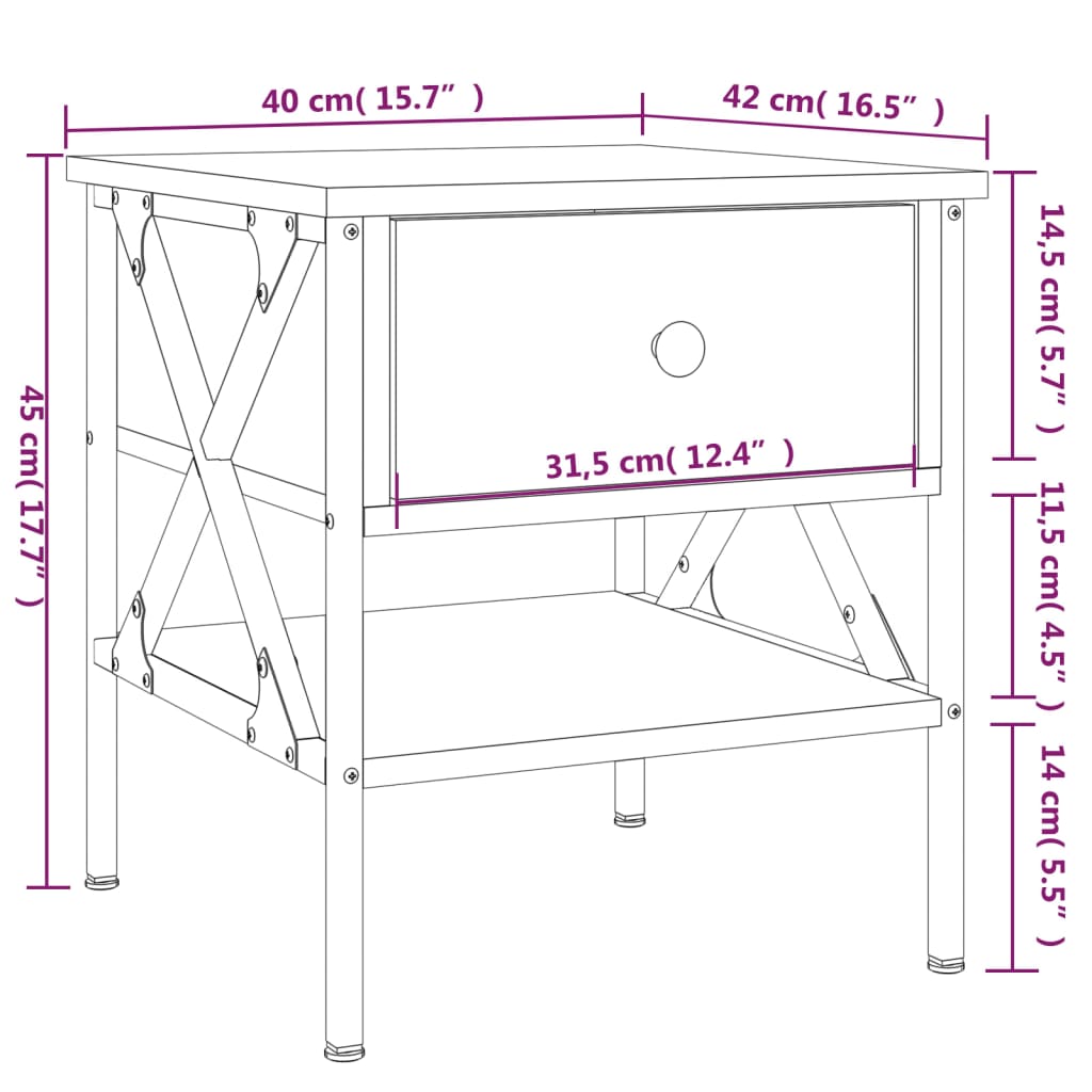 Bedside Table Smoked Oak 40x42x45 cm Engineered Wood