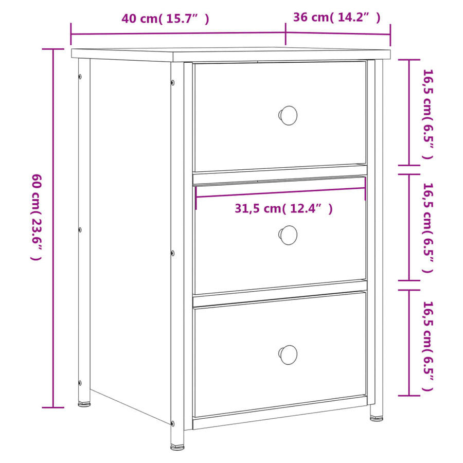 Bedside Cabinet Grey Sonoma 40x36x60 cm Engineered Wood